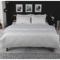 Çift Kişilik - Lastikli - Beyaz Pamuk Saten Çizgili Otel  Nevresim Takımı