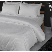 Çift Kişilik - Lastikli - Beyaz Pamuk Saten Çizgili Otel  Nevresim Takımı