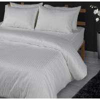 Tek Kişilik - Lastikli - Beyaz Pamuk Saten Çizgili Otel  Nevresim Takımı